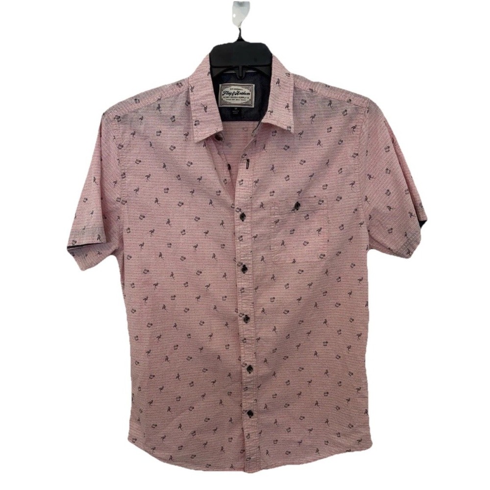 Flag & Anthem Mens M Pink Flamingo Margarita Ripstop Shirt SP21WS152
